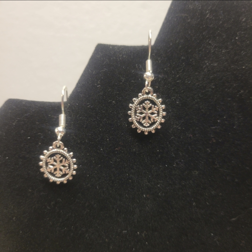 Silver Christmas Snowflake Charm Earrings